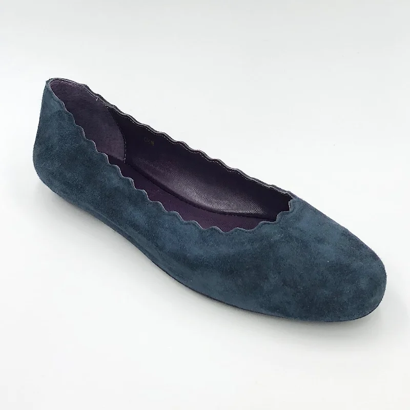 The Scallop Ballet in Navy Suede