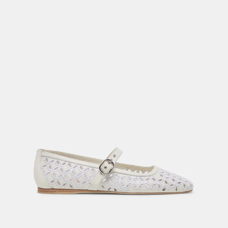 RODNI EYELET PERF BALLET FLATS TRUE WHITE LEATHER