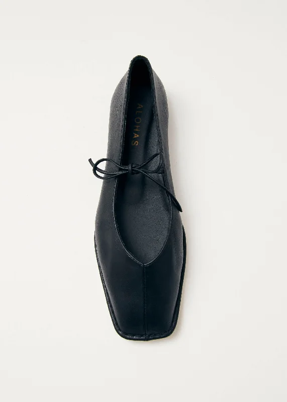 Sway Black Leather Ballet Flats