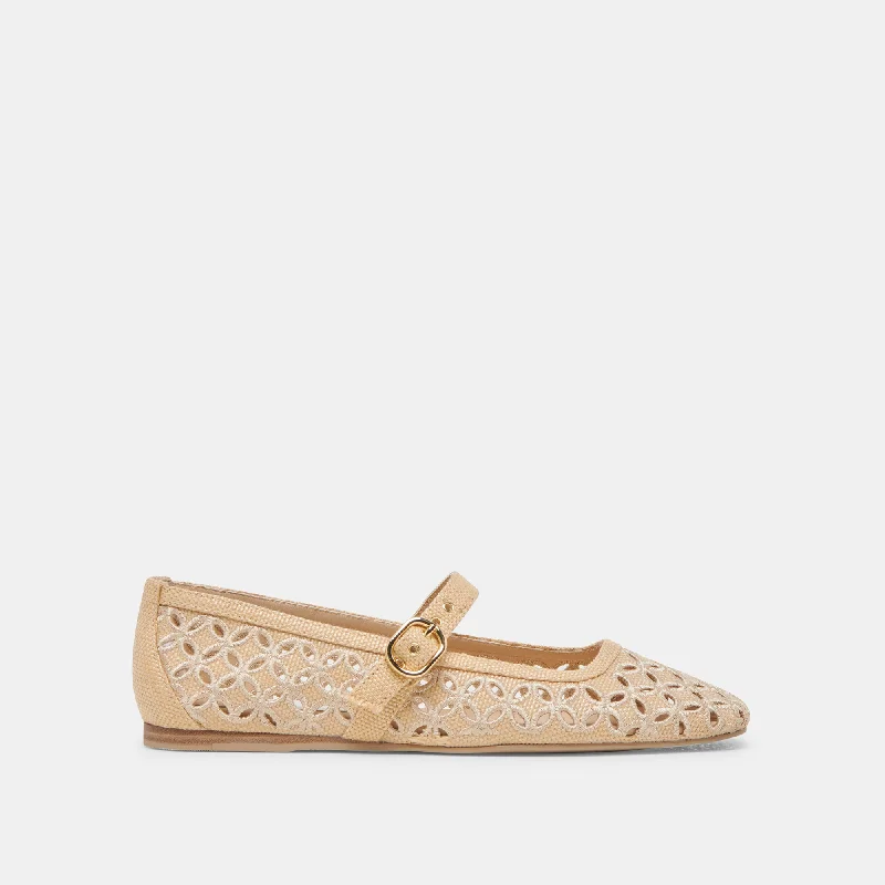 RODNI EYELET PERF BALLET FLATS LT NATURAL WOVEN RAFFIA