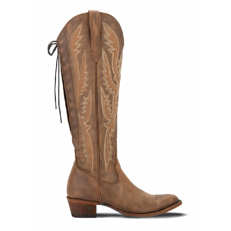 Monica Knee High Corset Embroidered Round Toe Zippered Cowboy Boots