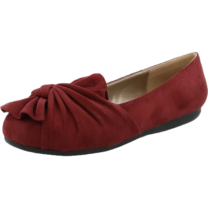 Bellini Womens Snug Faux Suede Ruched Ballet Flats