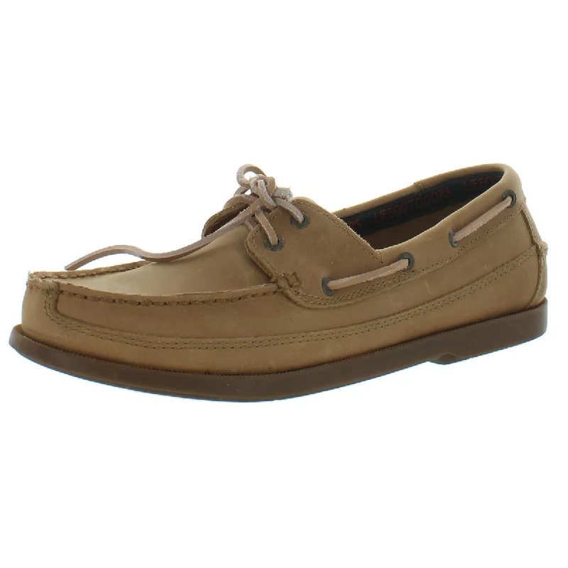 Life Outdoors Mens Two Eyelet Leather Slip On Boat Shoes